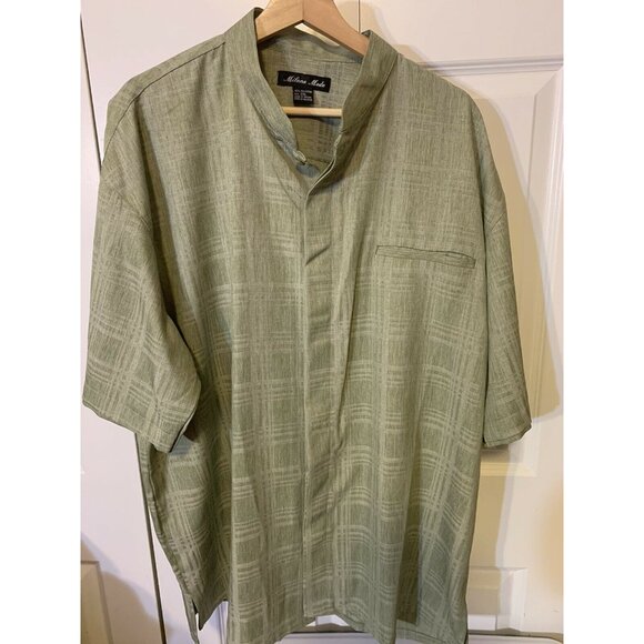 Milano Moda Men’s Sz 2XL Short Sleeve Button Up Green Band Collar - Picture 3 of 6